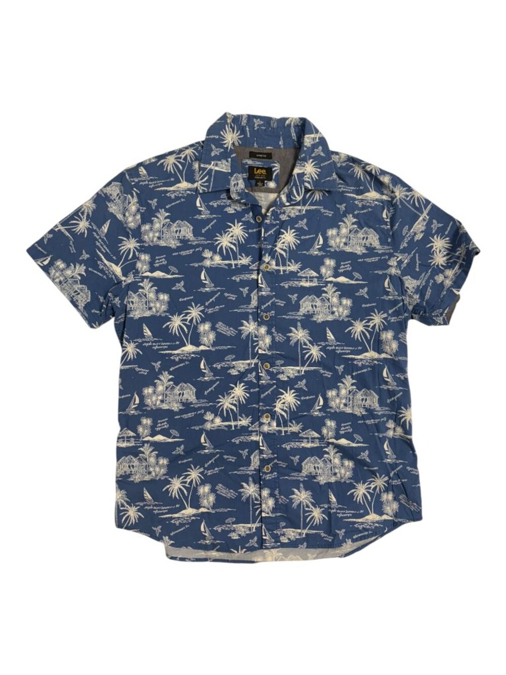 Lee Men's Blue Tropical Print Short Sleeve Button-up (L)